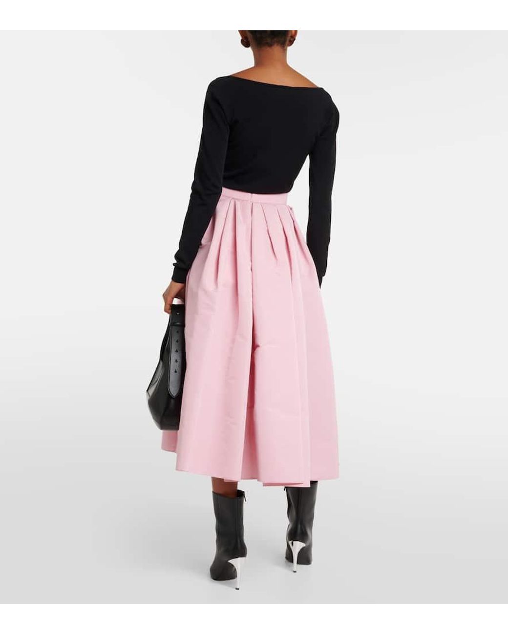 McQueen Pleated Polyfaille Midi Skirt in Pink | Lyst