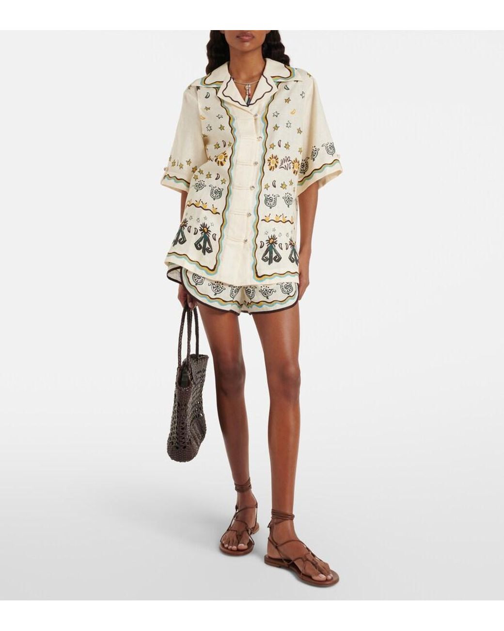 ALÉMAIS Metallic Antoinette Printed Linen Shirt