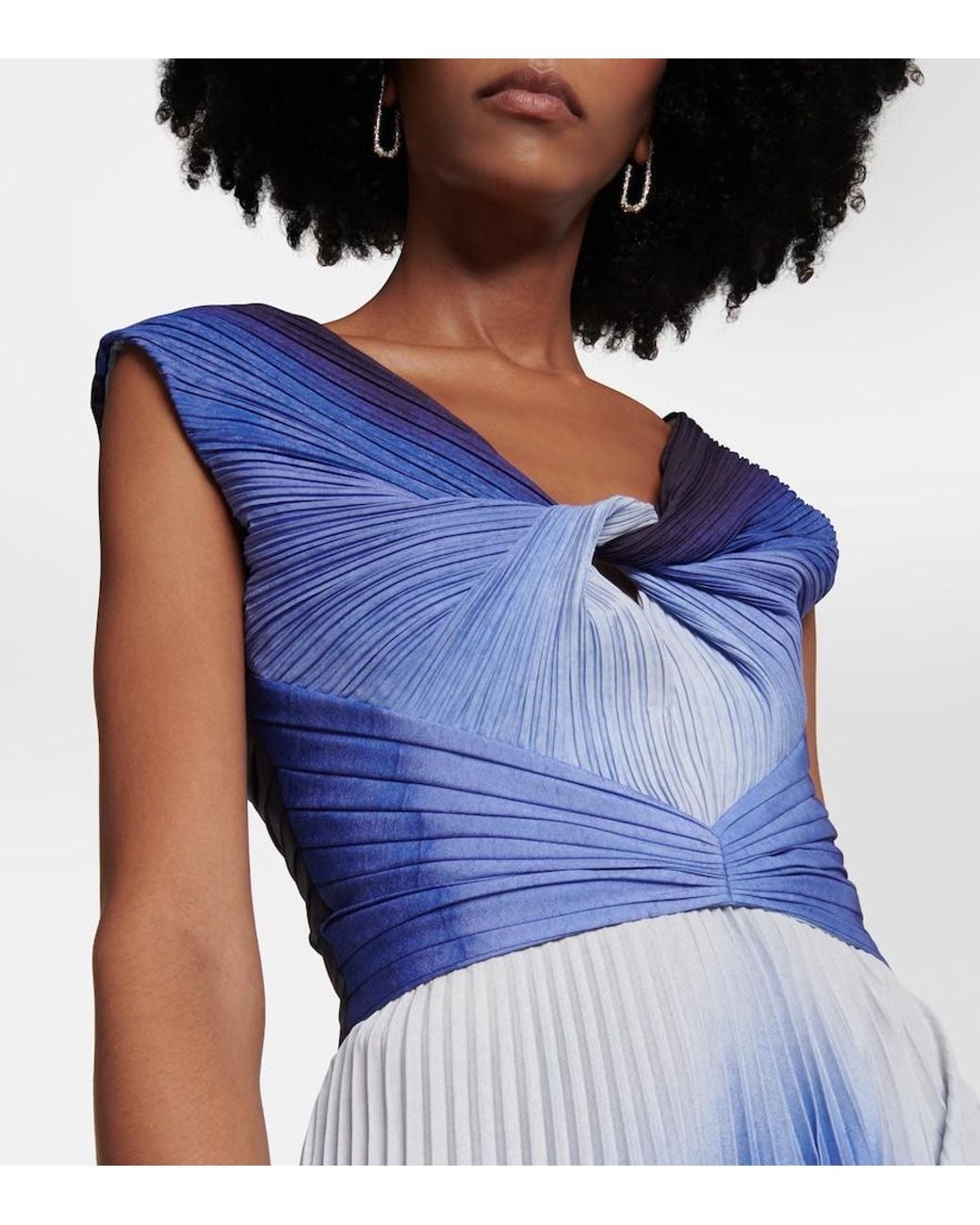 Altuzarra Blue Printed Pleated Maxi Dress