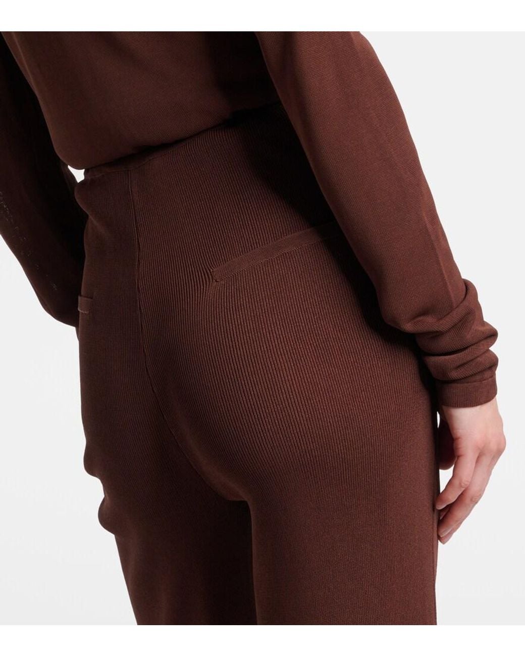 AYA MUSE Brown Ribbed-Knit Flared Pants