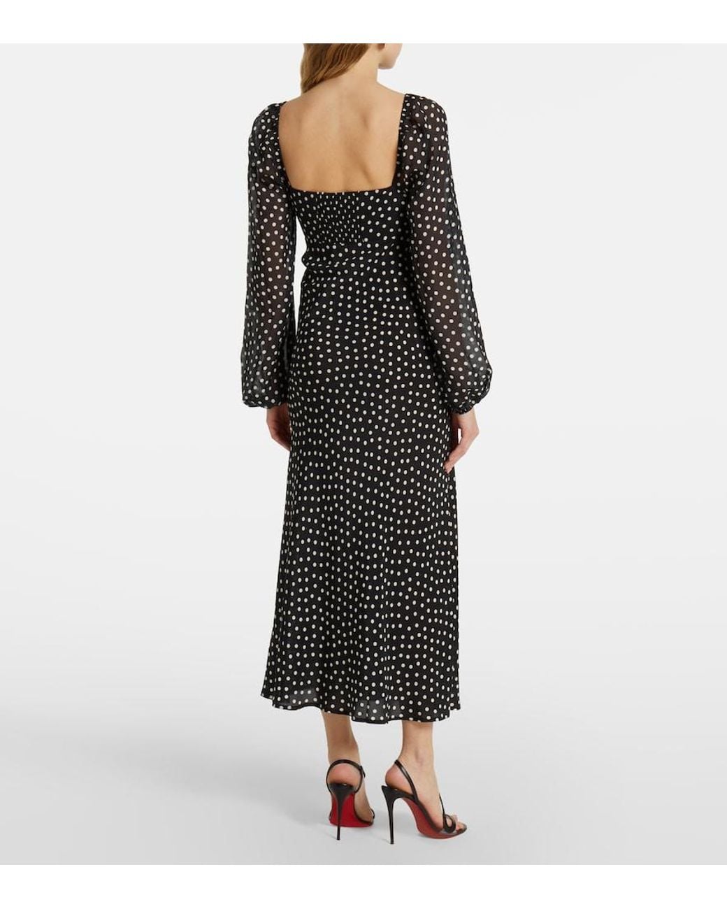 Rixo Black Ivy Polka-Dot Silk Maxi Dress