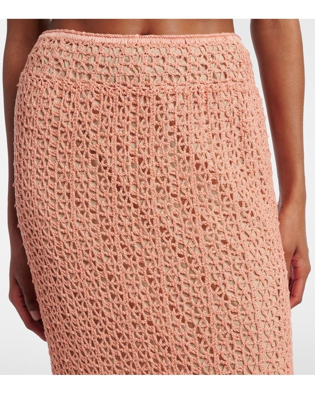 Anna Kosturova Pink Rosette Crochet Cotton Midi Skirt