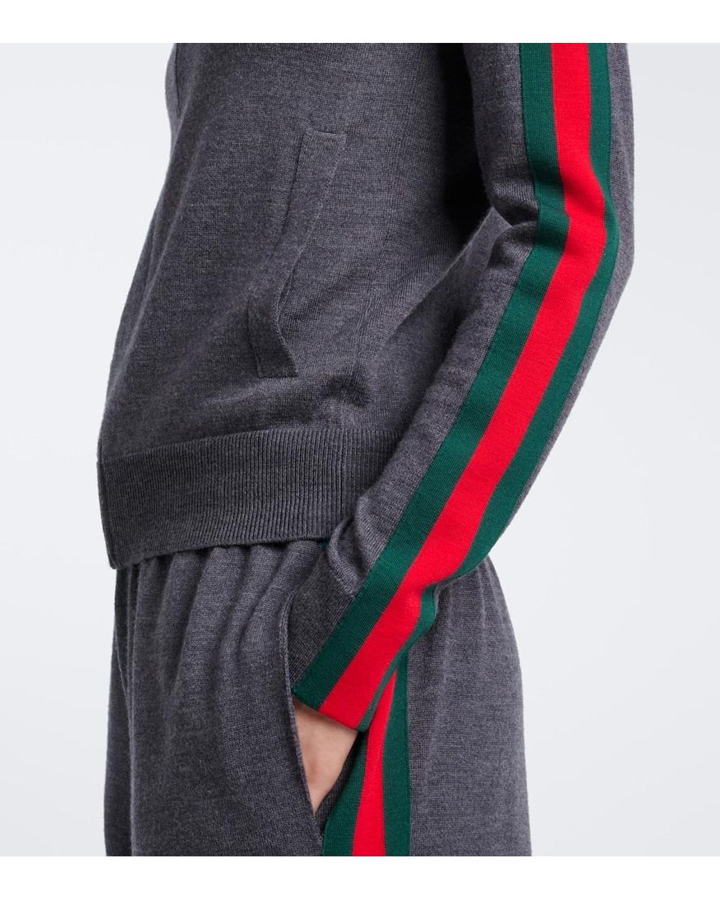 Gucci Blue Web Stripe Wool Zip-Up Cardigan