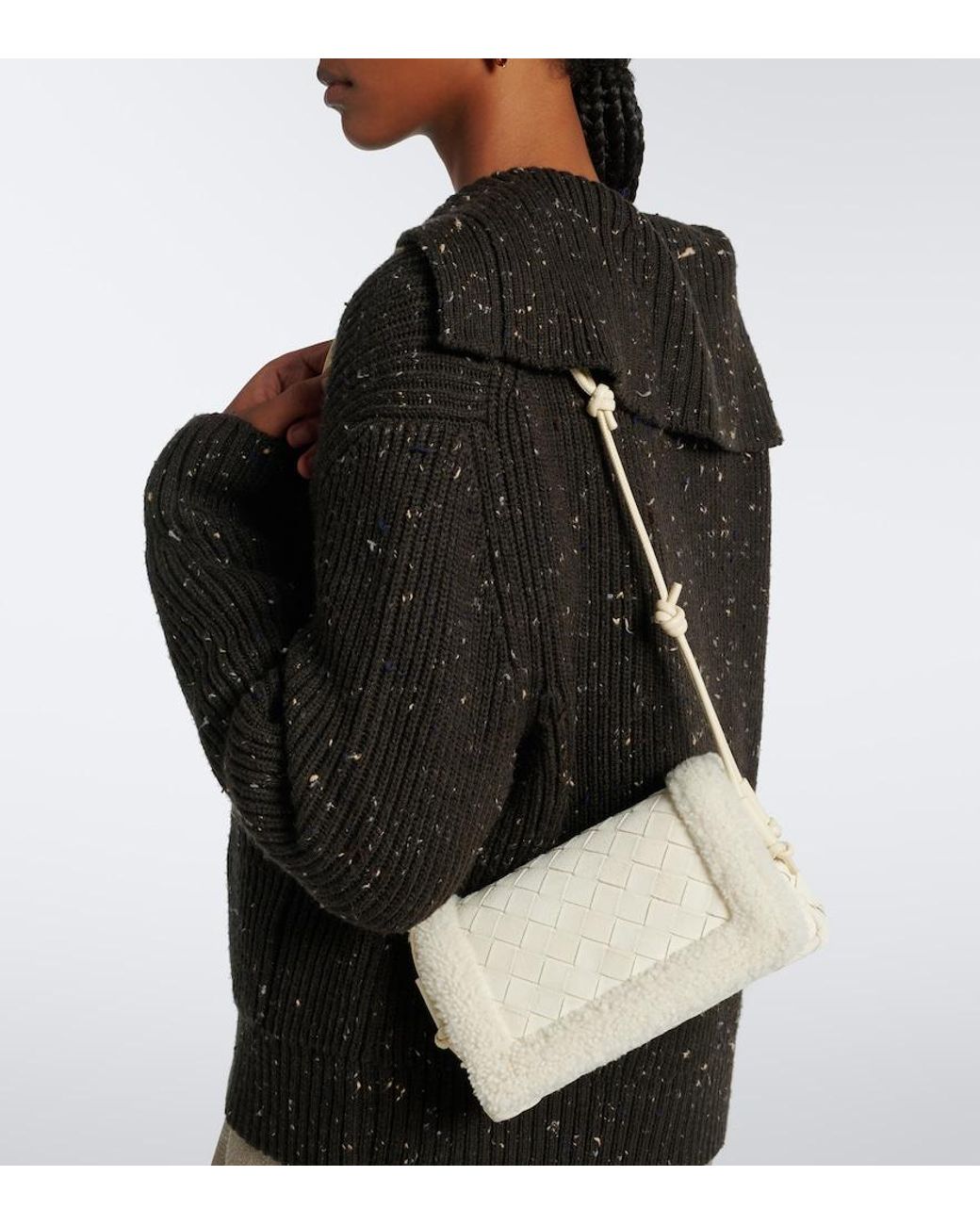 Bottega Veneta White Notturno Intrecciato Suede Crossbody Bag