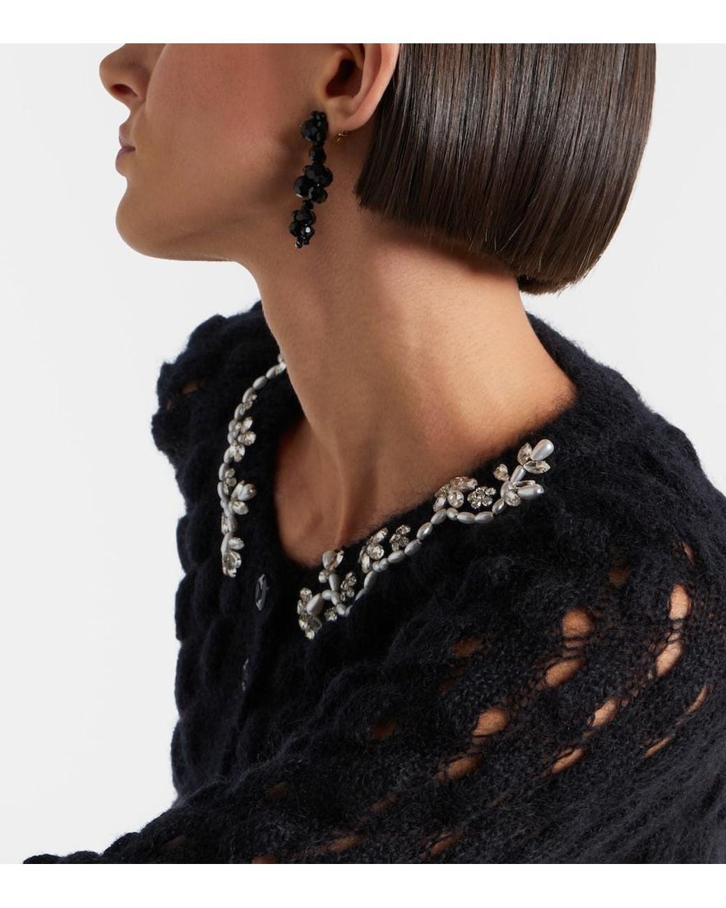 Simone Rocha Black Crystal-Embellished Drop Earrings