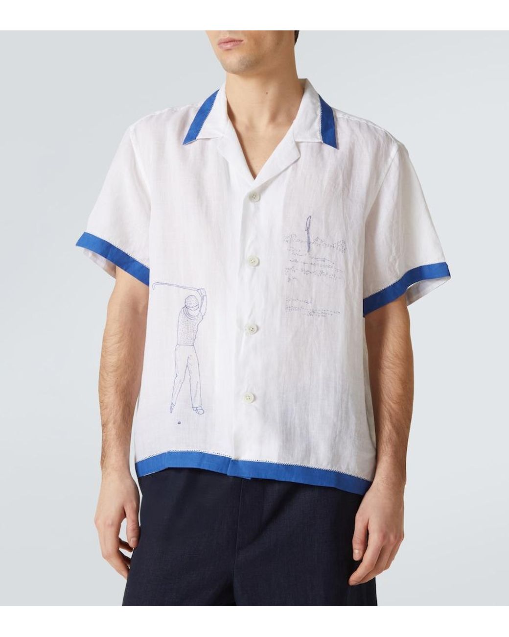 Bode Blue Club Champion Embroidered Linen Shirt for men