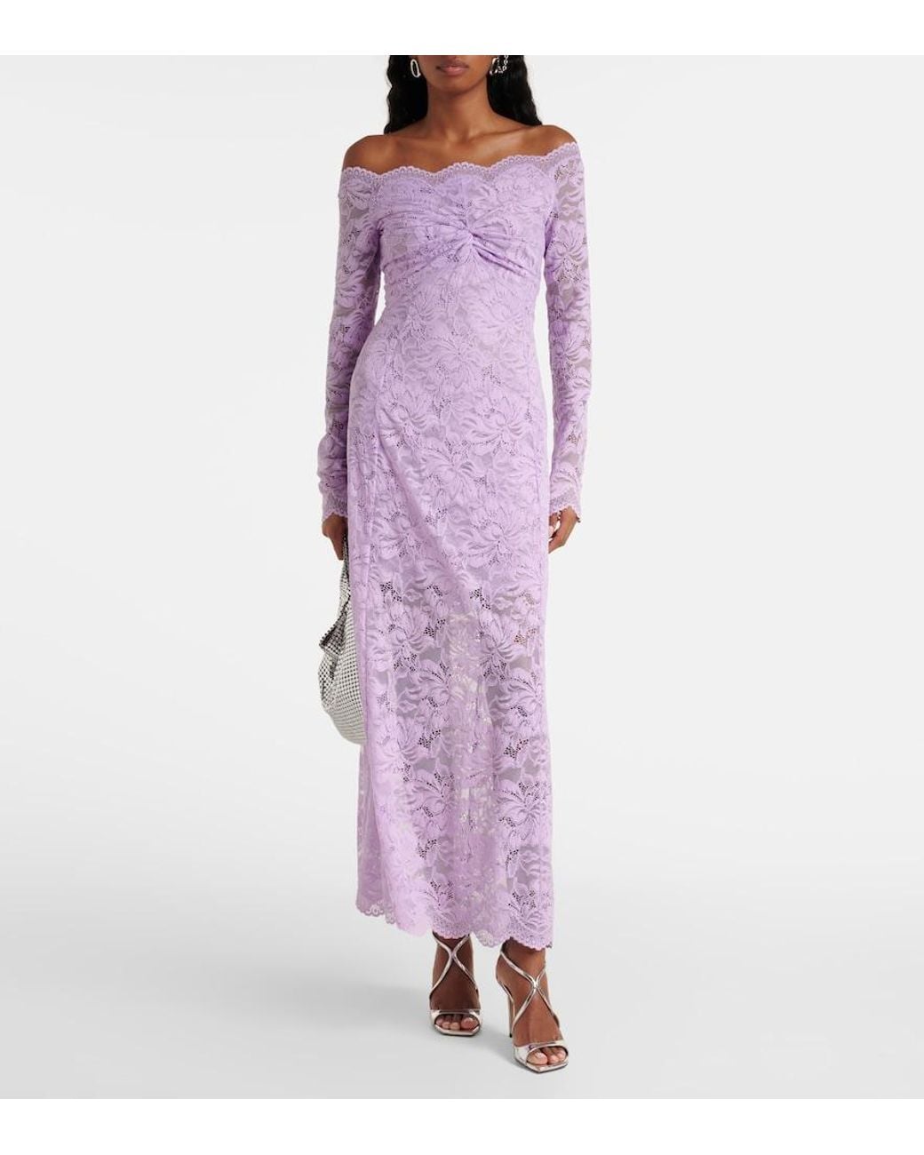 Rabanne Purple Lace Off-Shoulder Dress