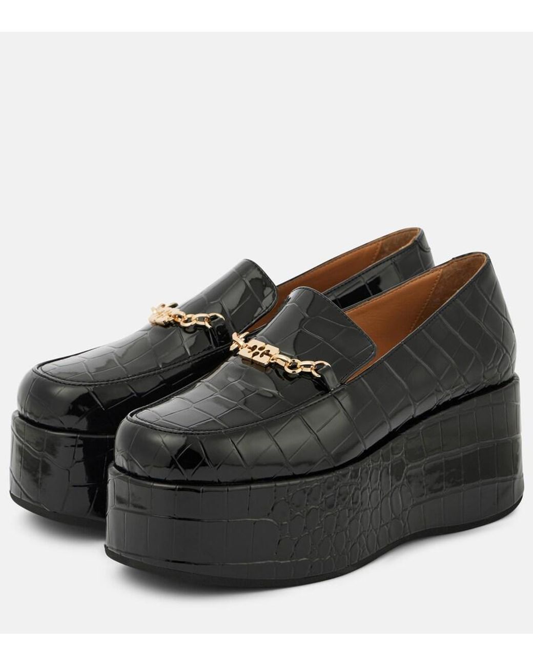 Ganni Black Croc-Effect Faux Leather Platform Loafers