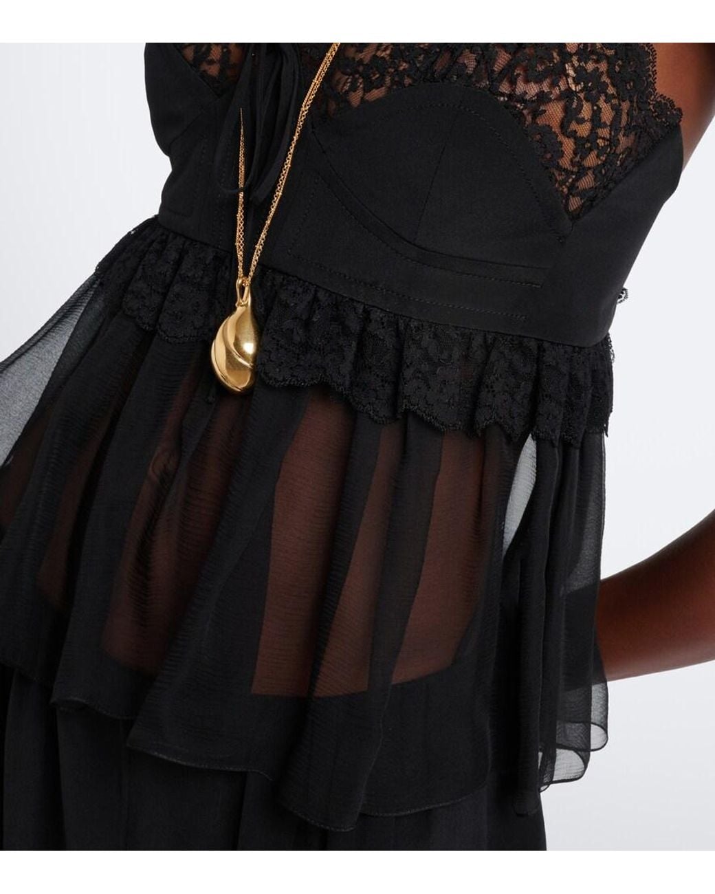 Chloé Black Ruffled Silk Crepe De Chine Top