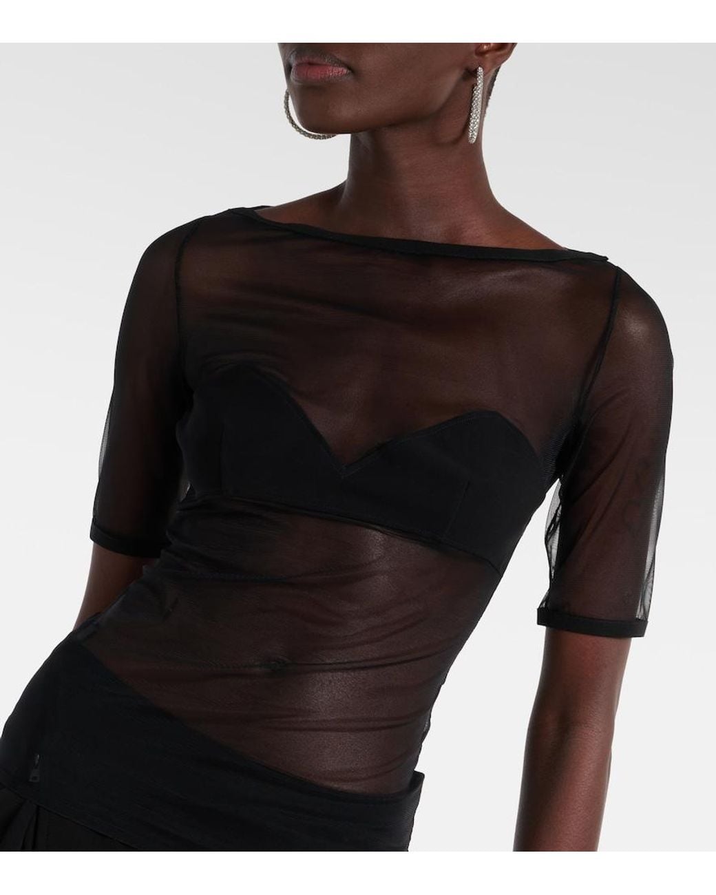 Nensi Dojaka Gray Mesh Top