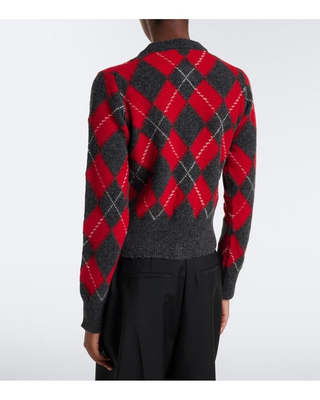 AMI Red Argyle Virgin Wool Cardigan