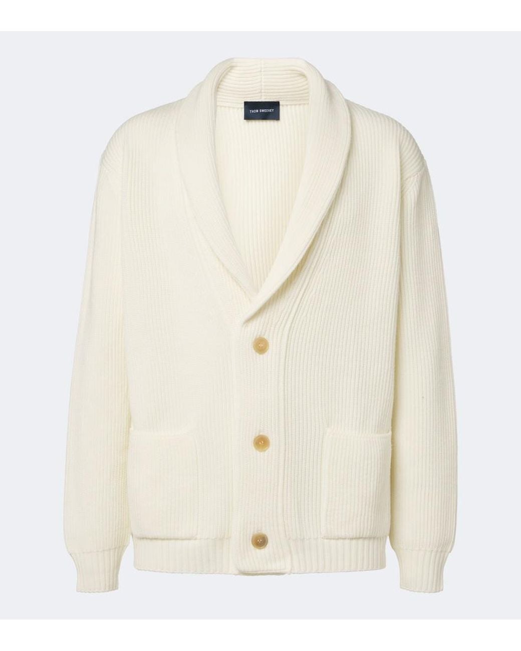 Thom Sweeney White Ribbed-Knit Wool Cardigan for men