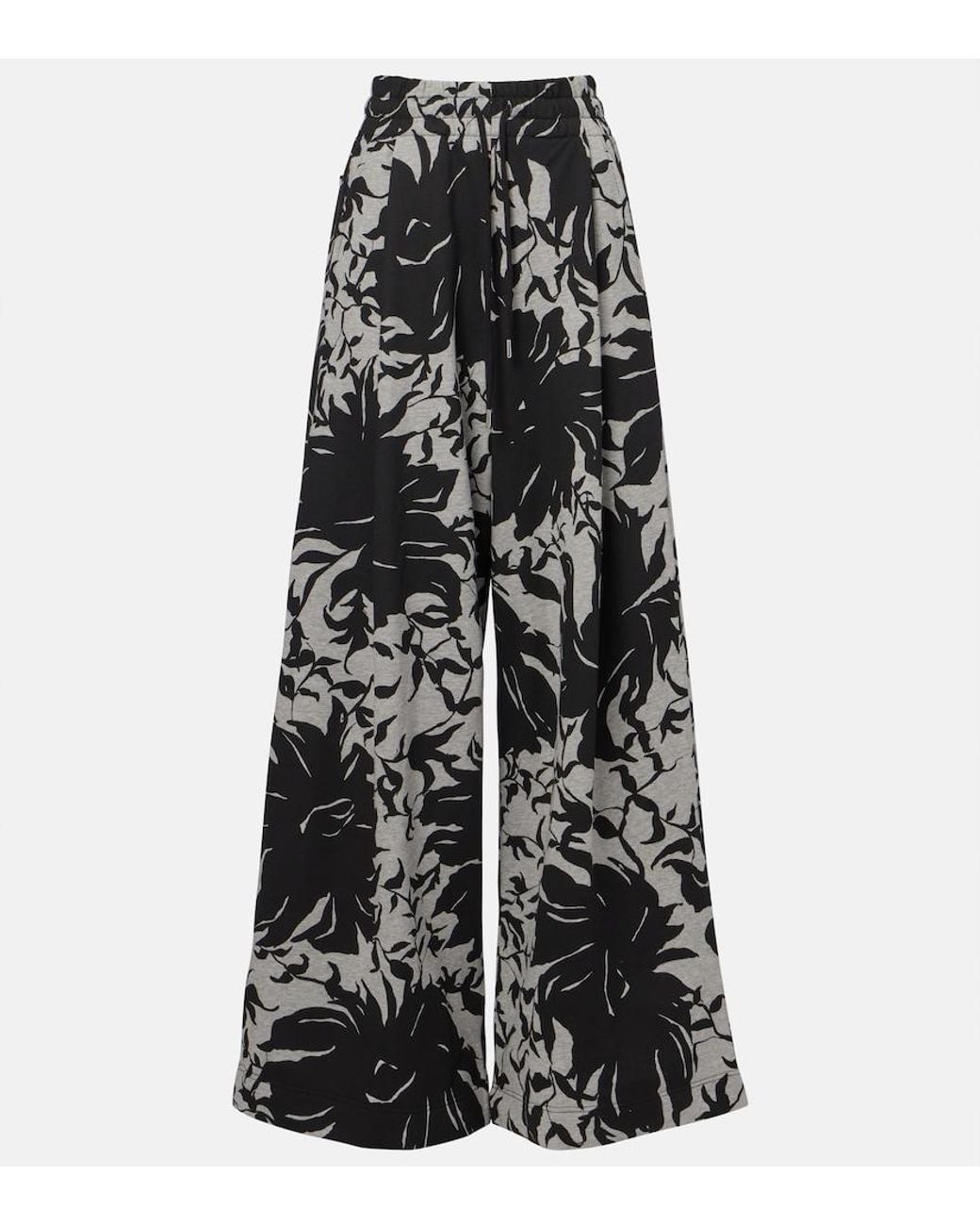 Dries Van Noten Black Floral Pleated Cotton Jersey Sweatpants