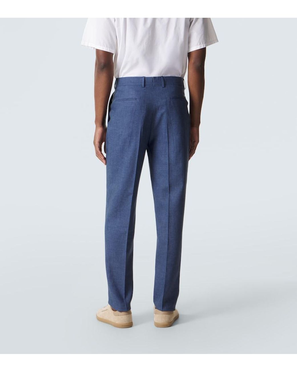 Zegna Blue Linen Slim Pants for men