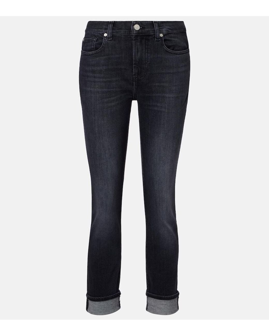 7 For All Mankind Blue Mid-Rise Cropped Skinny Jeans