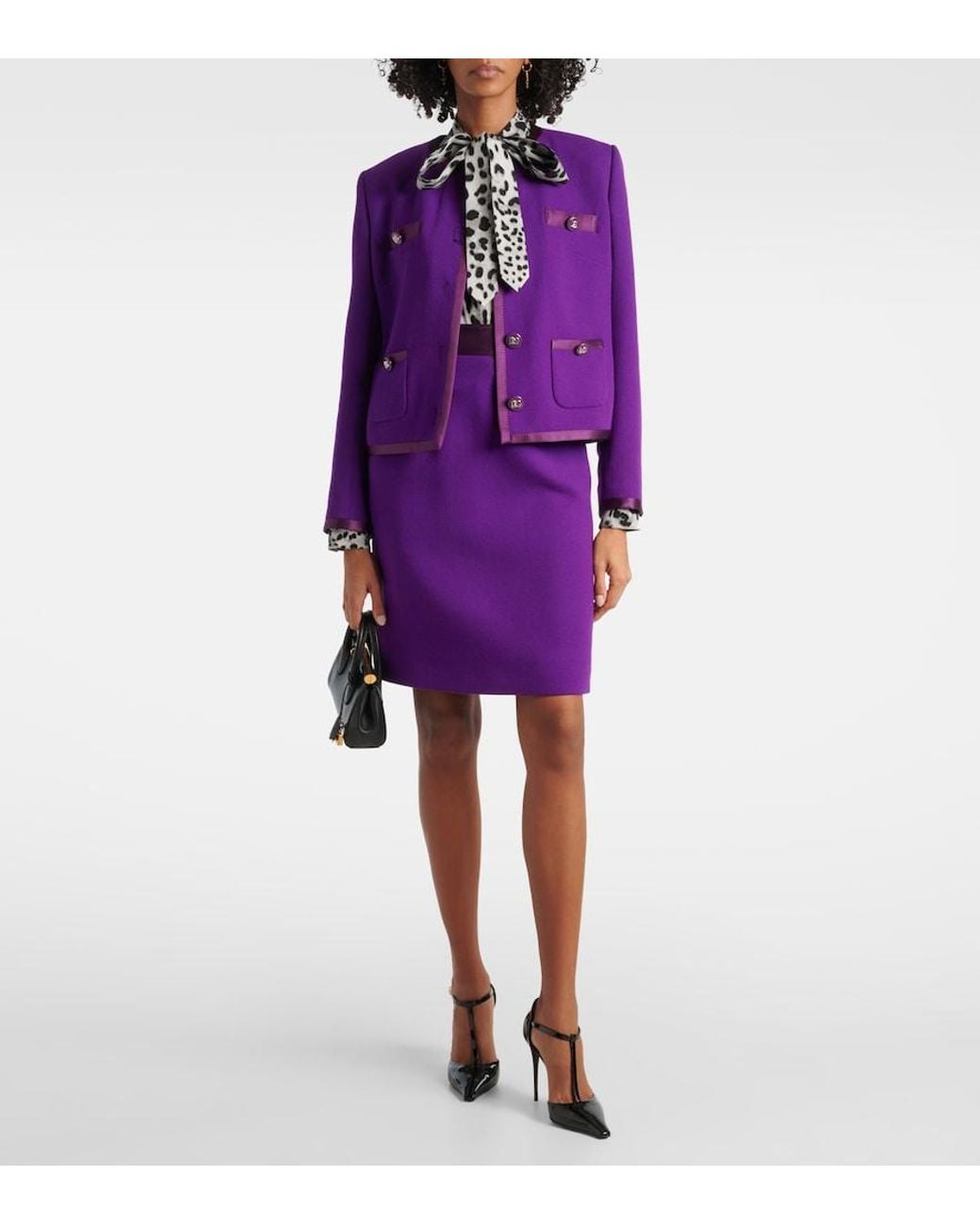 Dolce & Gabbana Purple High-Rise Wool-Blend Crepe Pencil Skirt