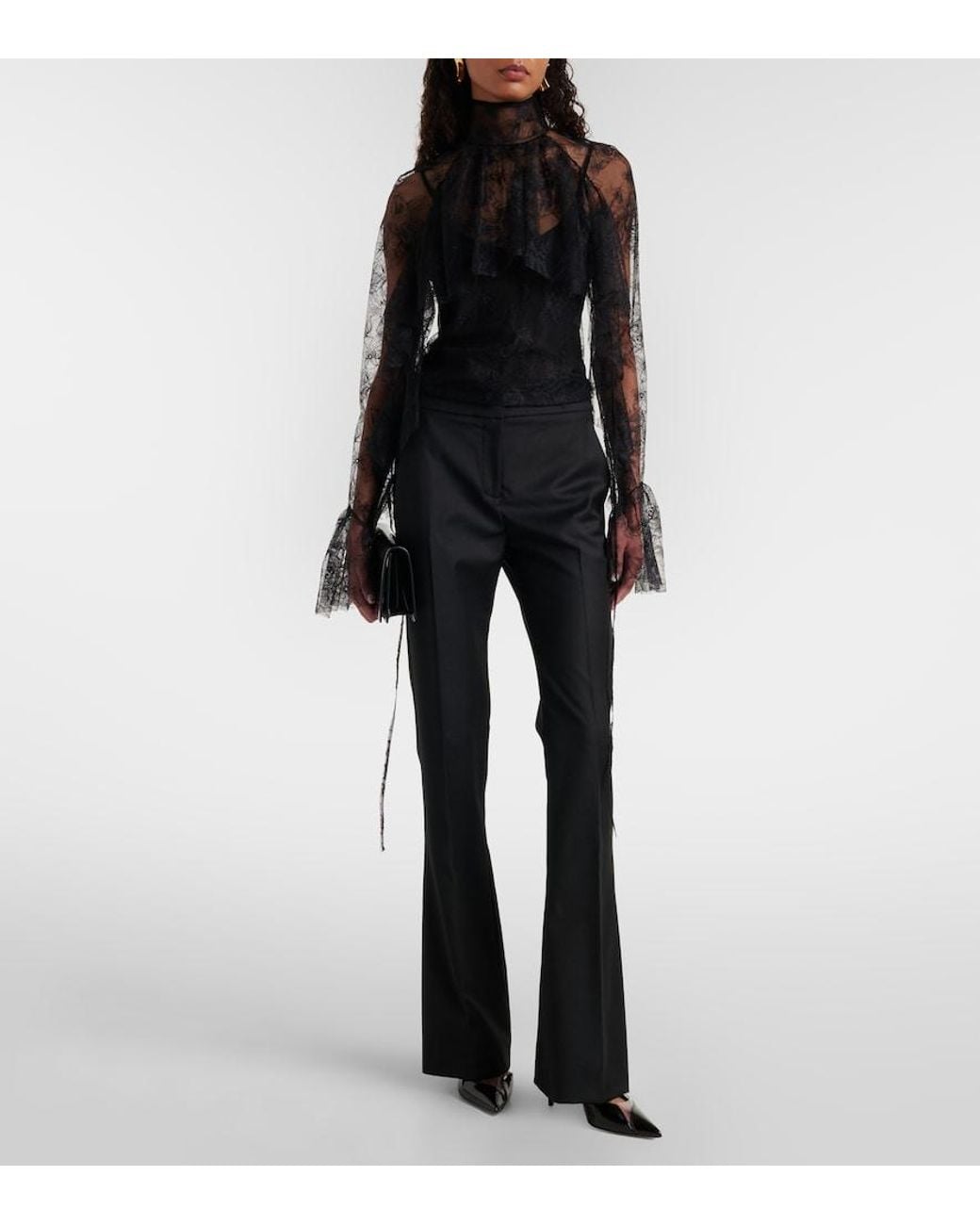 Blumarine Black Ruffled Sheer Lace Blouse