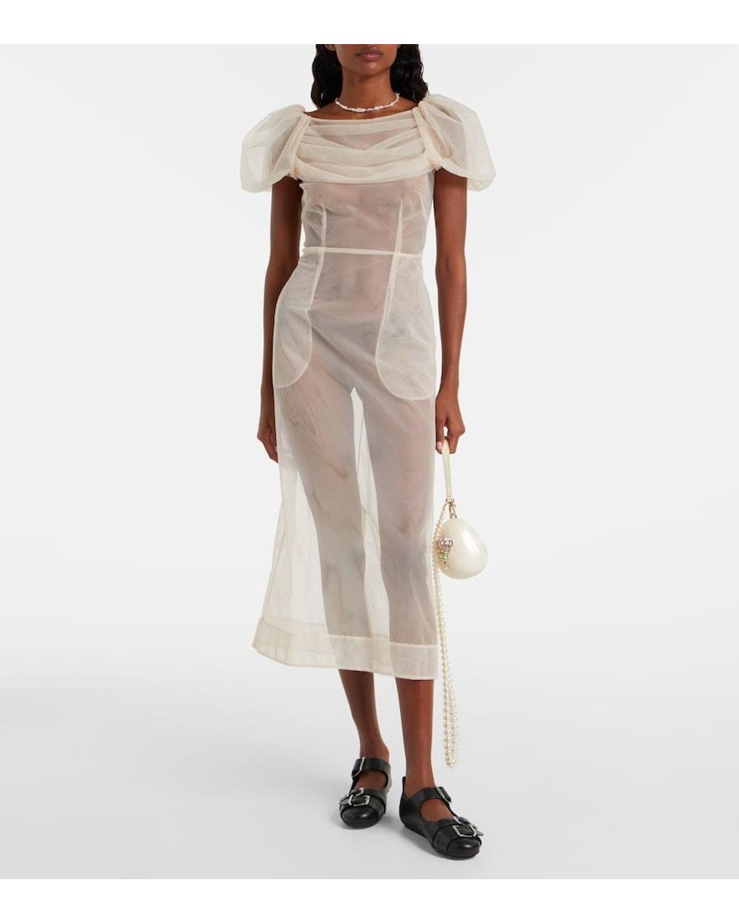 Simone Rocha White Tulle Midi Dress