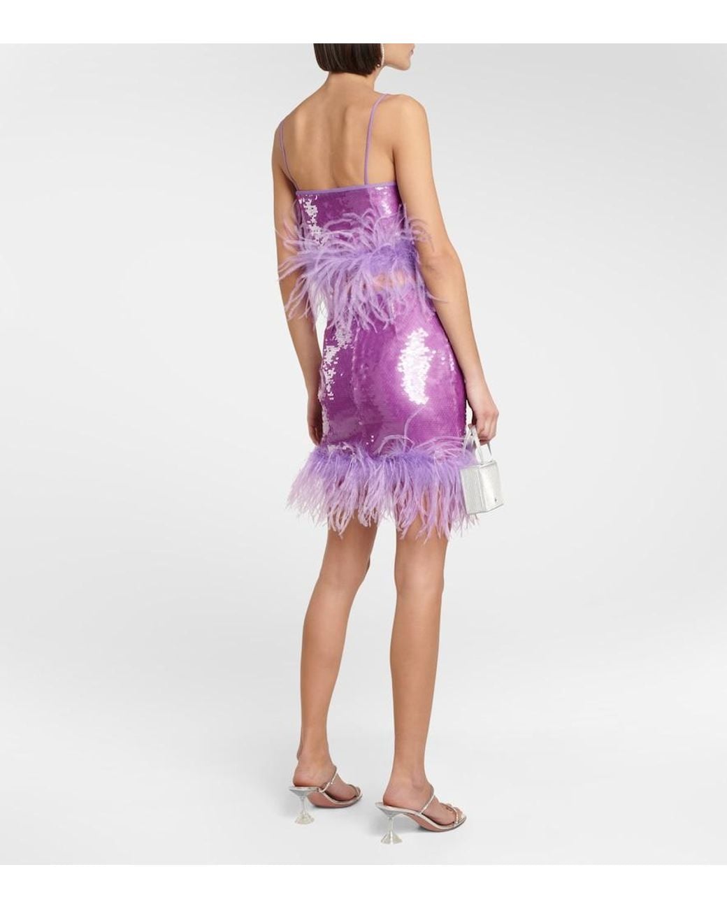 GIUSEPPE DI MORABITO Purple Feather-Trimmed Sequined Miniskirt