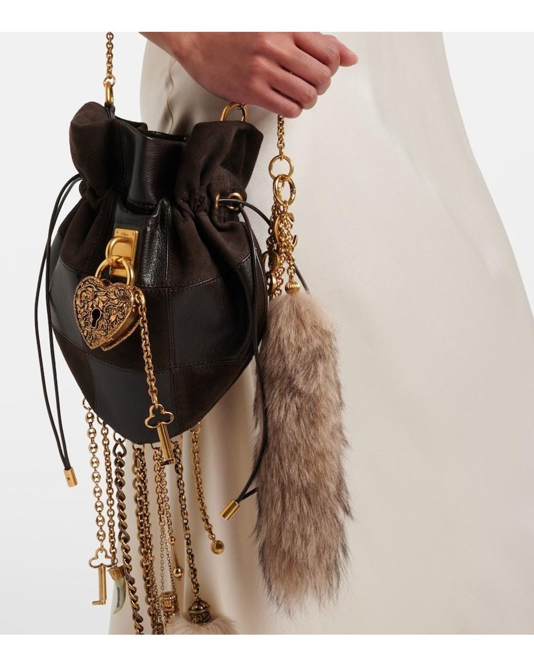 Chloé Brown Treasure Tails Shearling Bag Charm