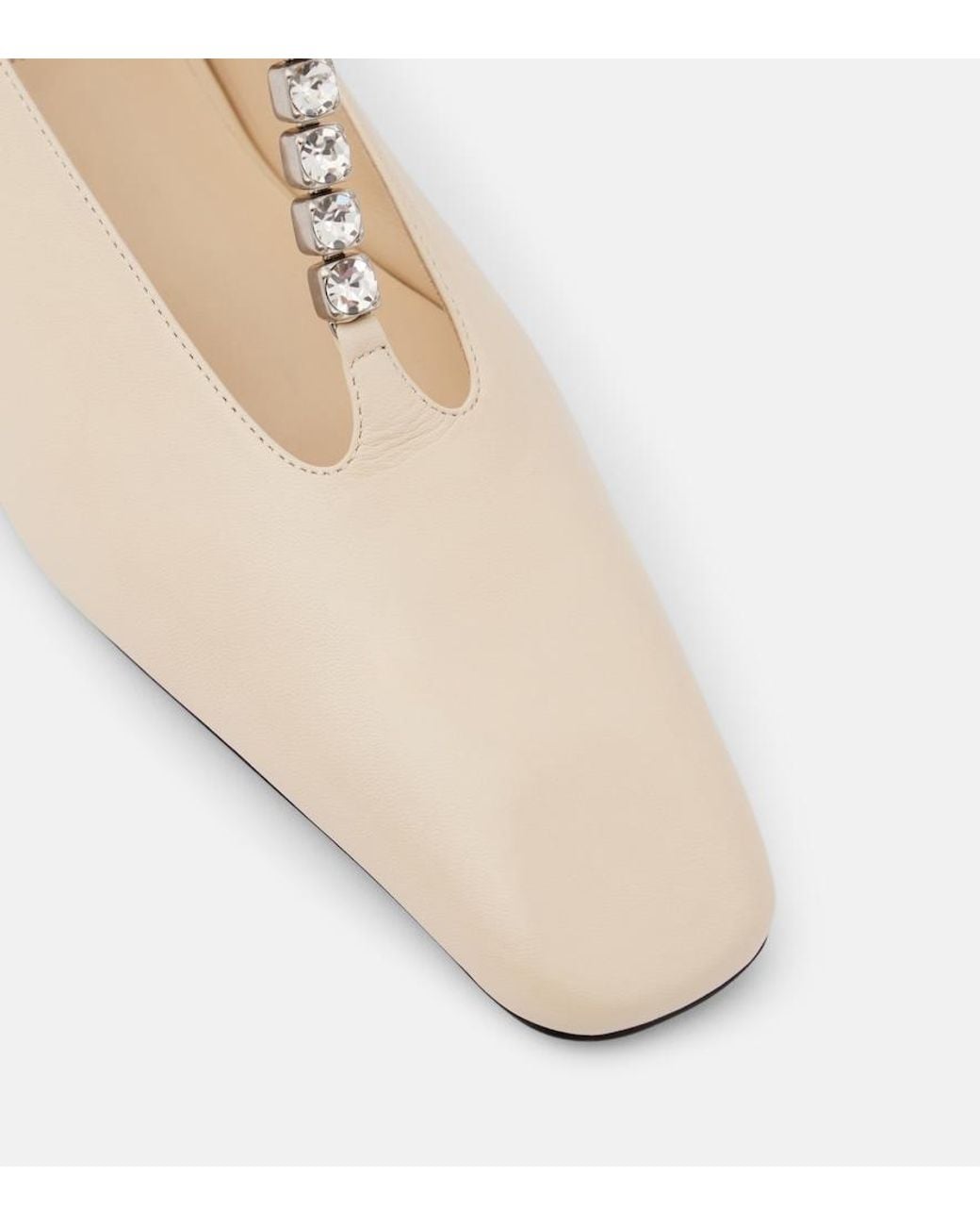 Jil Sander Natural Crystal-Embellished Leather Ballet Flats