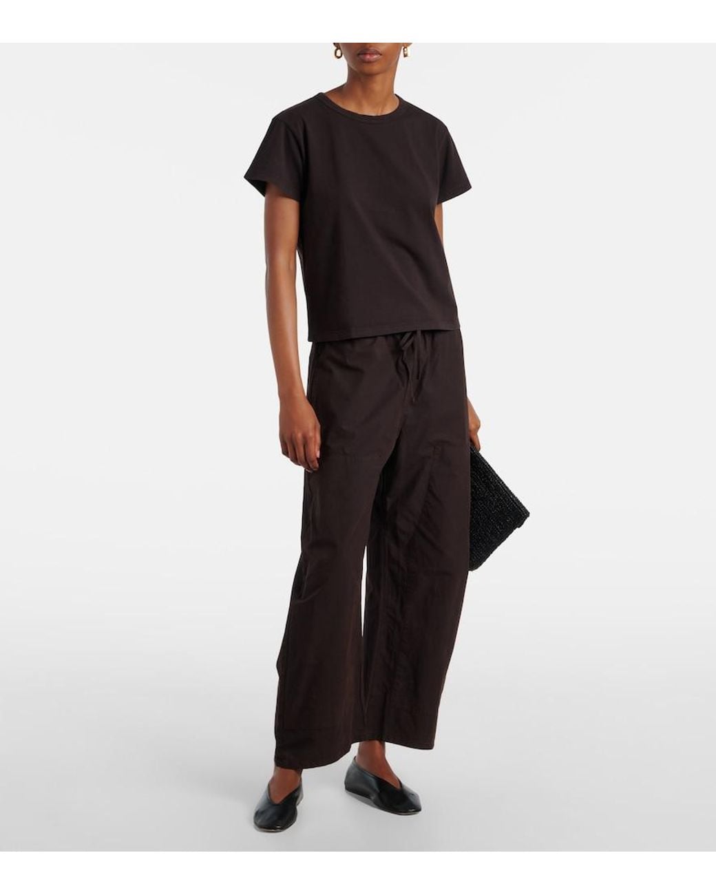 Leset Black Kyoto Cotton Wide-Leg Pants