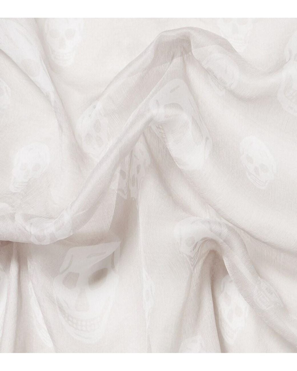 McQueen White Skull Silk Chiffon Scarf