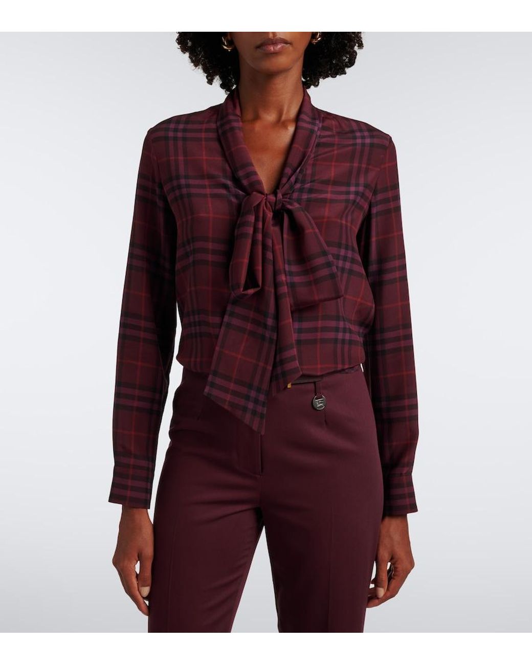 Burberry Purple Rhiannon Check Silk Blouse