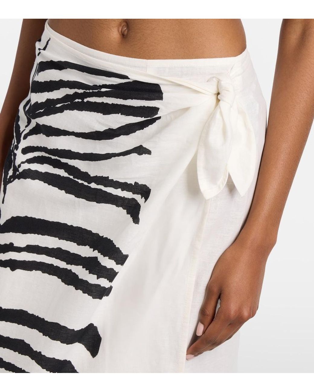 ViX White Flora Zebra-Print Linen-Blend Maxi Skirt