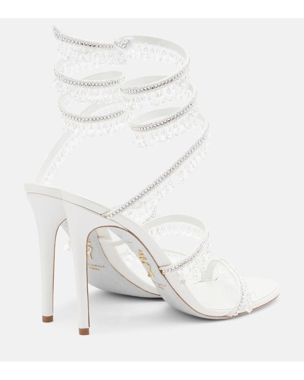 Rene Caovilla White Chandelier Embellished Satin Sandals