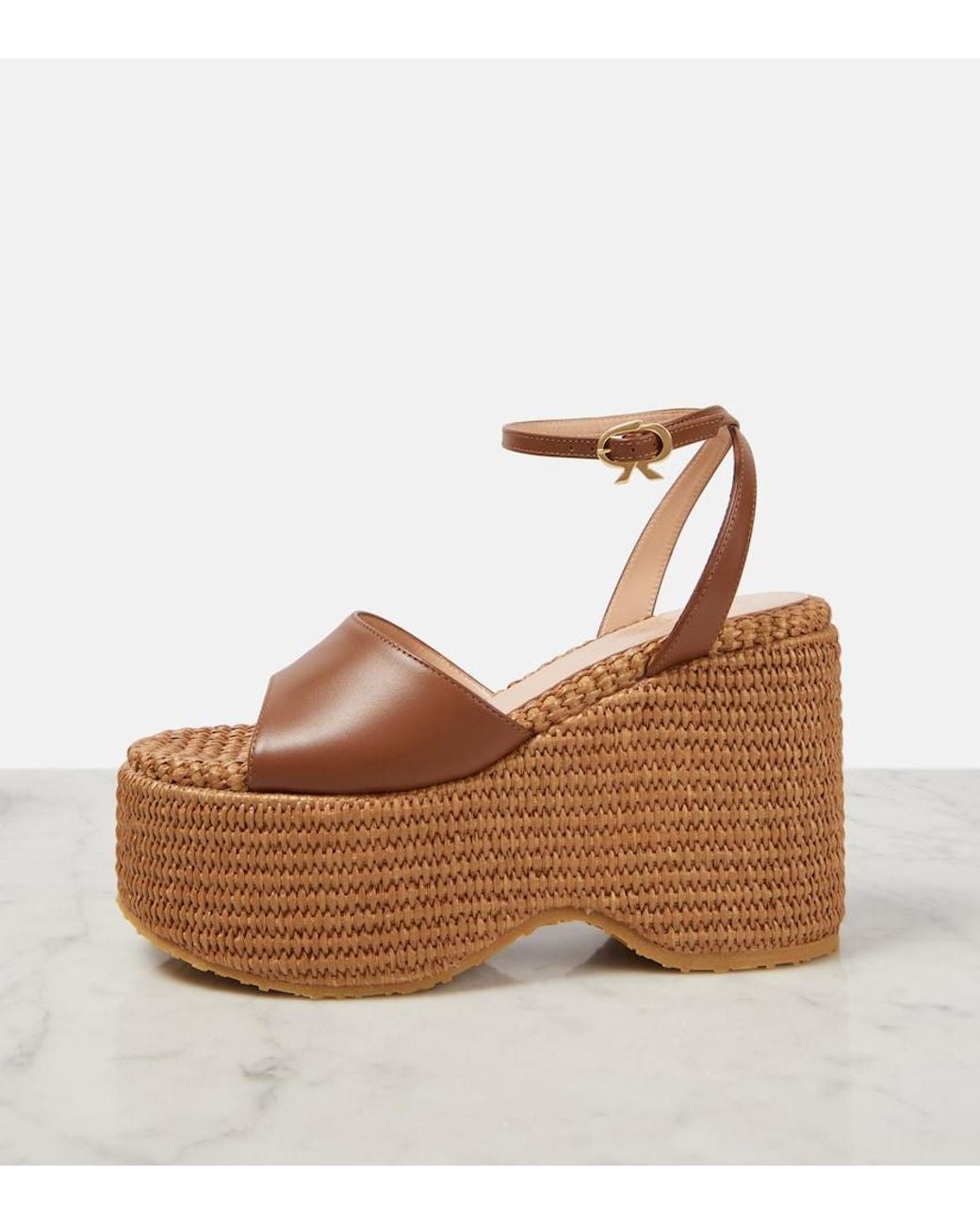 Gianvito Rossi Brown Leather Platform Espadrilles