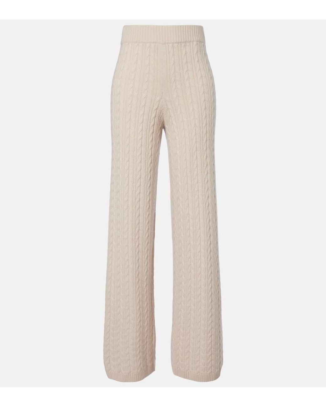 Agnona Natural Cable-Knit Cashmere Wide-Leg Pants