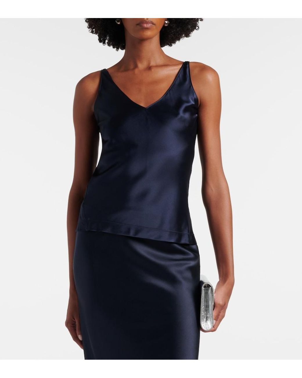 Dorothee Schumacher Blue Sense Of Shine Silk-Blend Satin Top