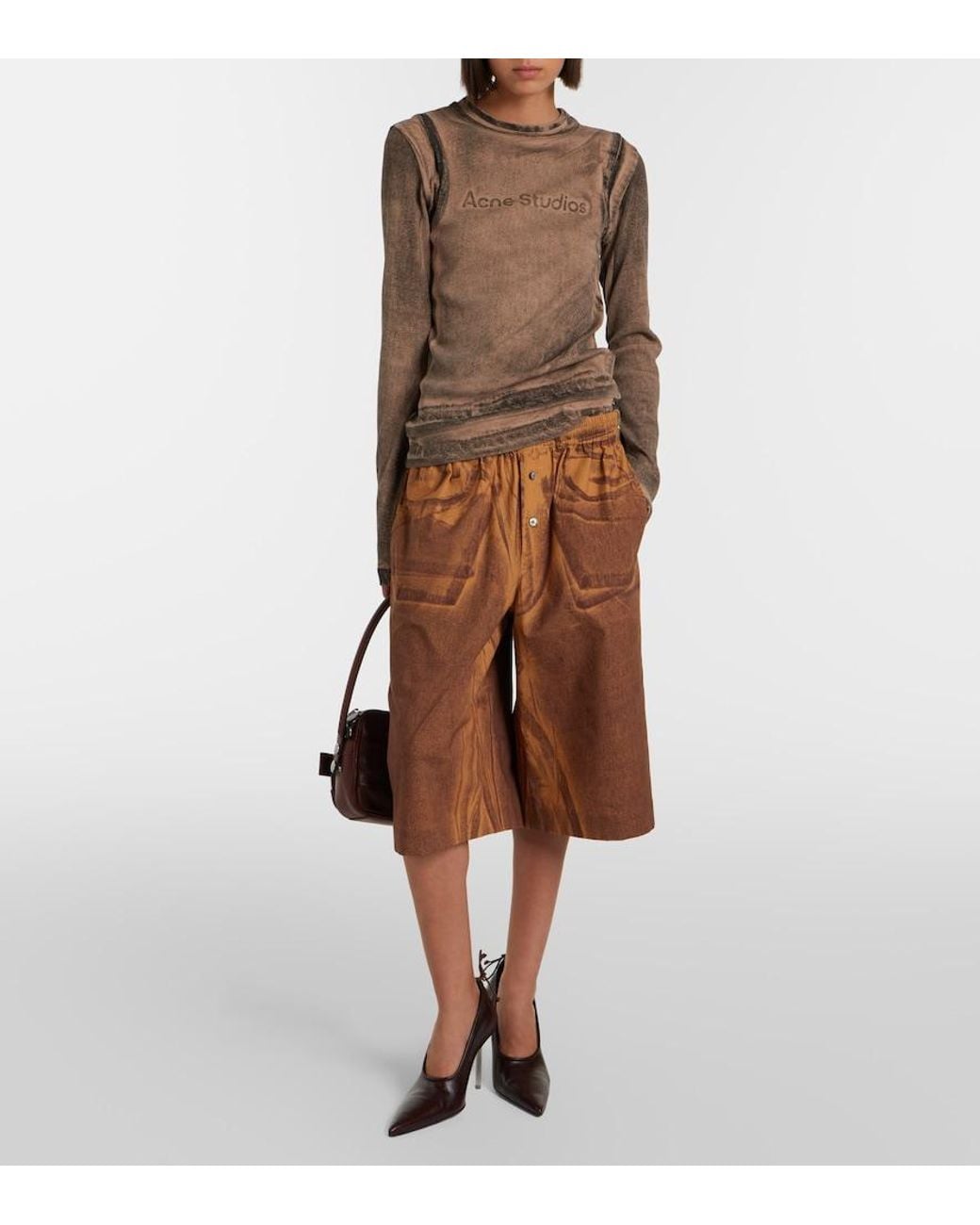 Acne Brown Printed Cotton Bermuda Shorts