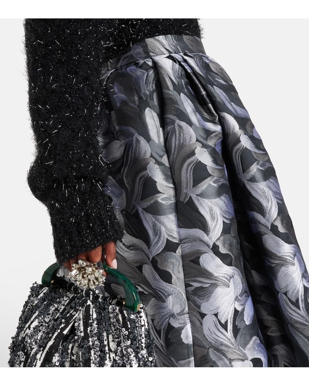Dries Van Noten Black Jacquard Midi Skirt
