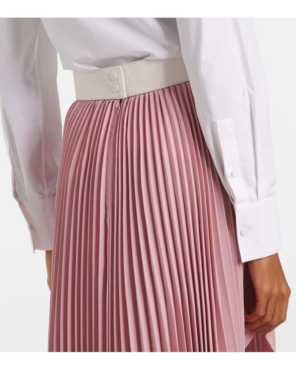 Stella McCartney Pink Leather-Trimmed Plisse Maxi Skirt