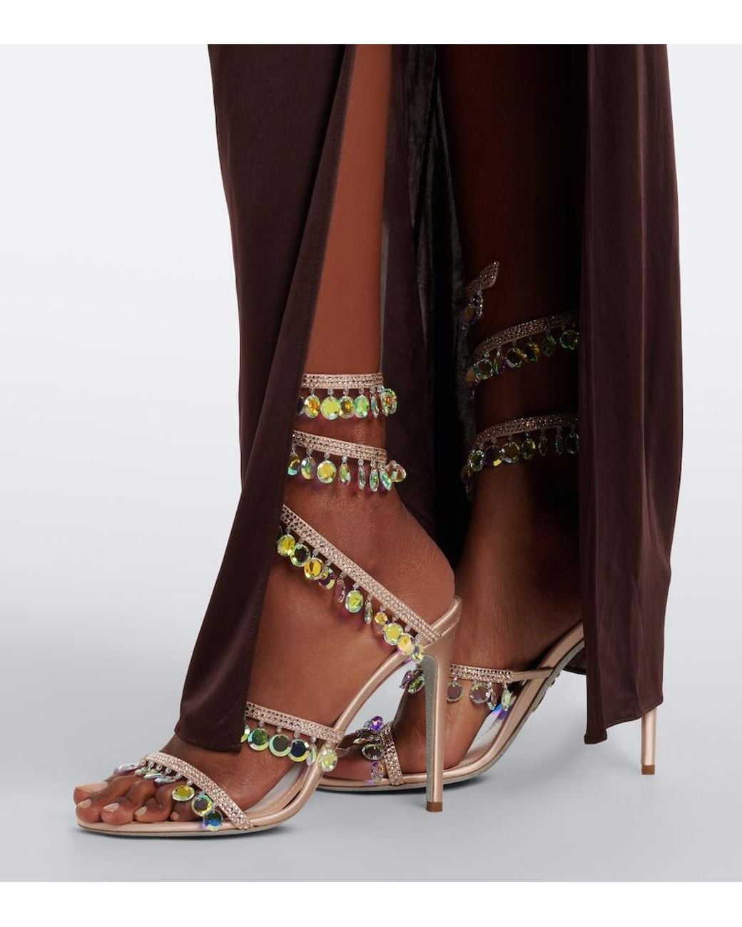 Rene Caovilla White Chandelier Embellished Satin Sandals