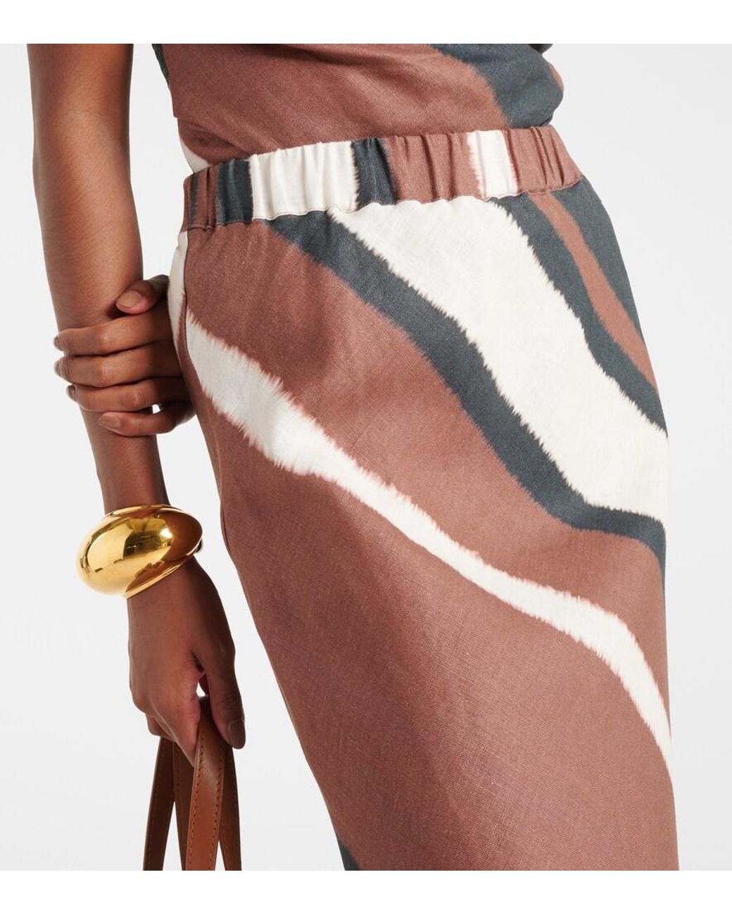 Faithfull The Brand Brown Dalicenca Striped Linen Maxi Skirt
