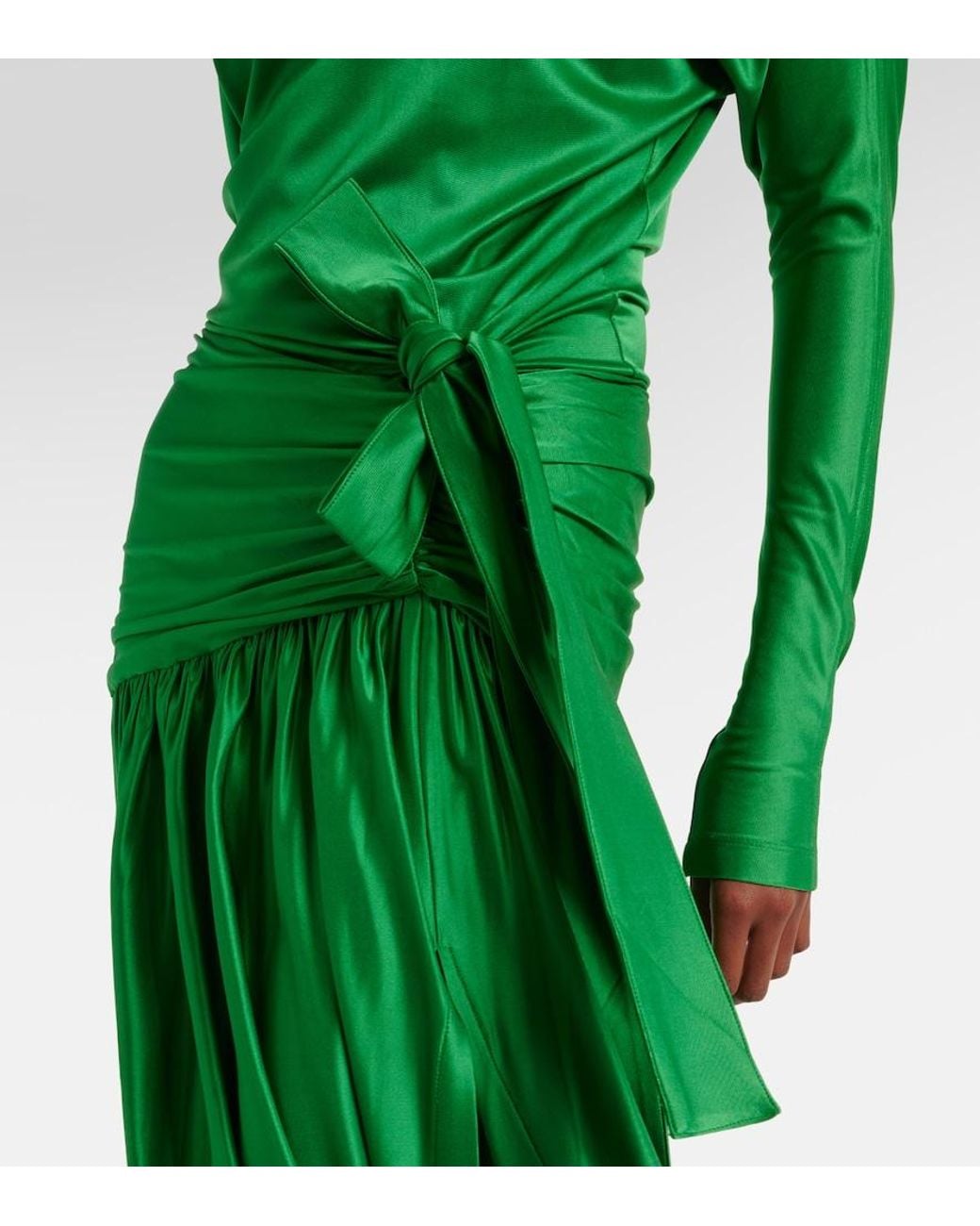 Rabanne Green Gathered Satin Gown