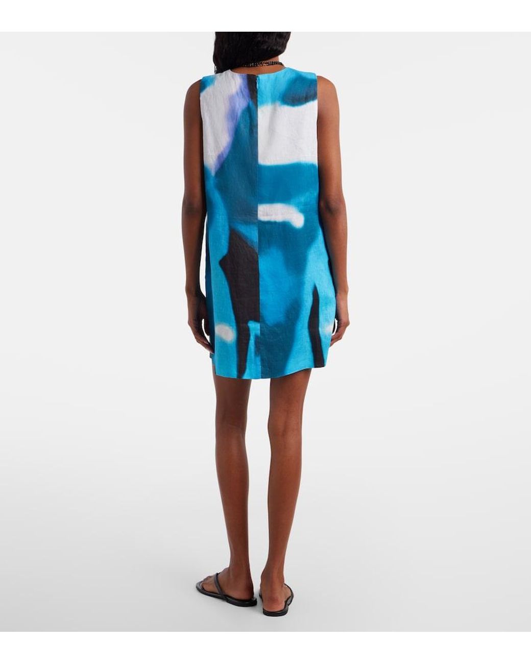 Staud Blue Brea Printed Linen Minidress