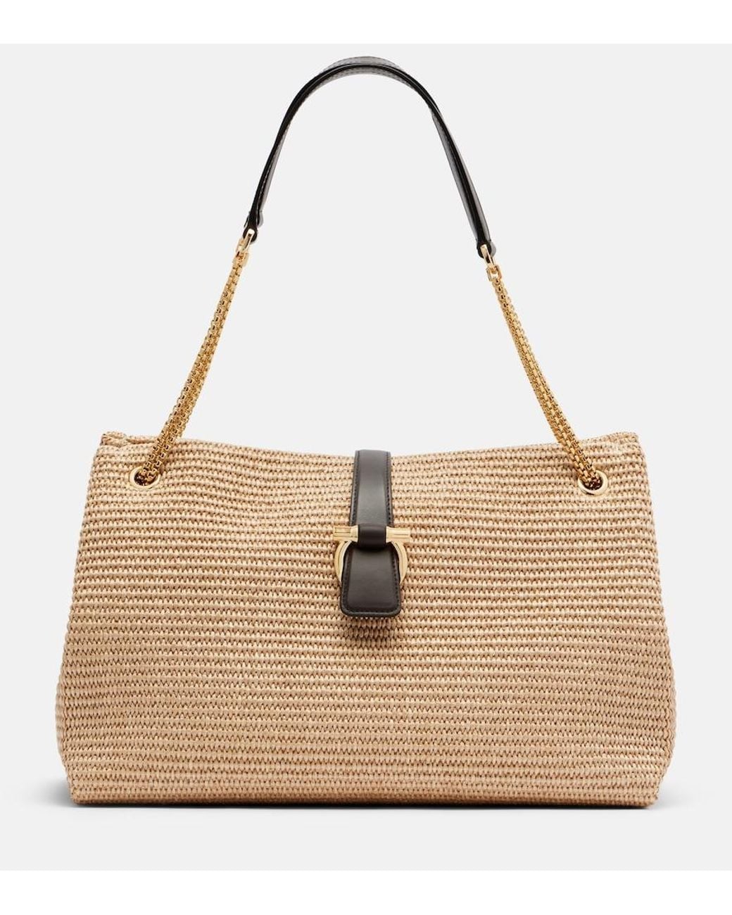 Ferragamo Natural Medium Raffia Shoulder Bag