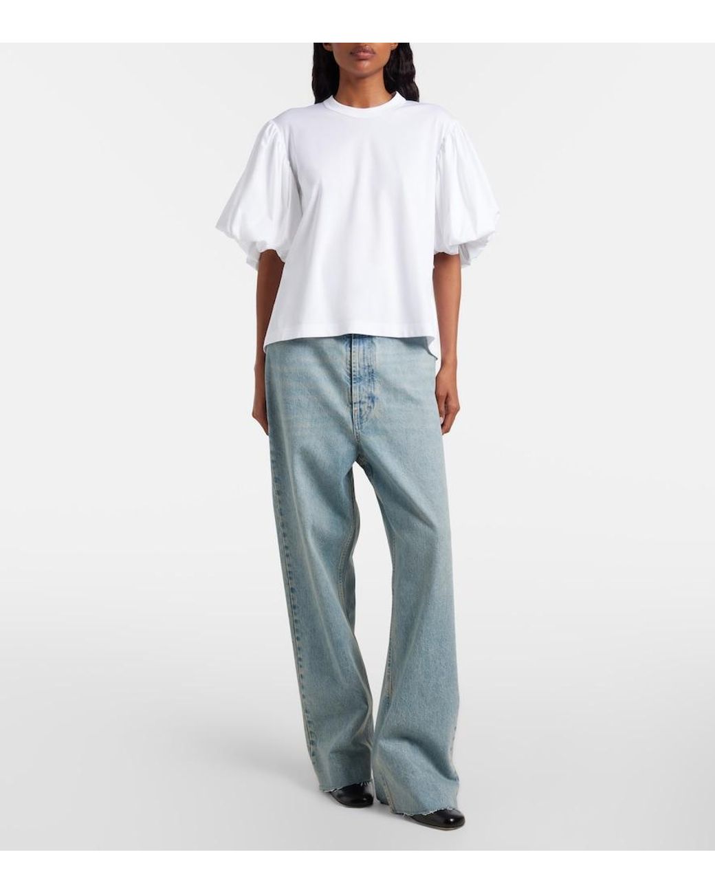 Noir Kei Ninomiya White Puff-Sleeve Cotton Jersey T-Shirt