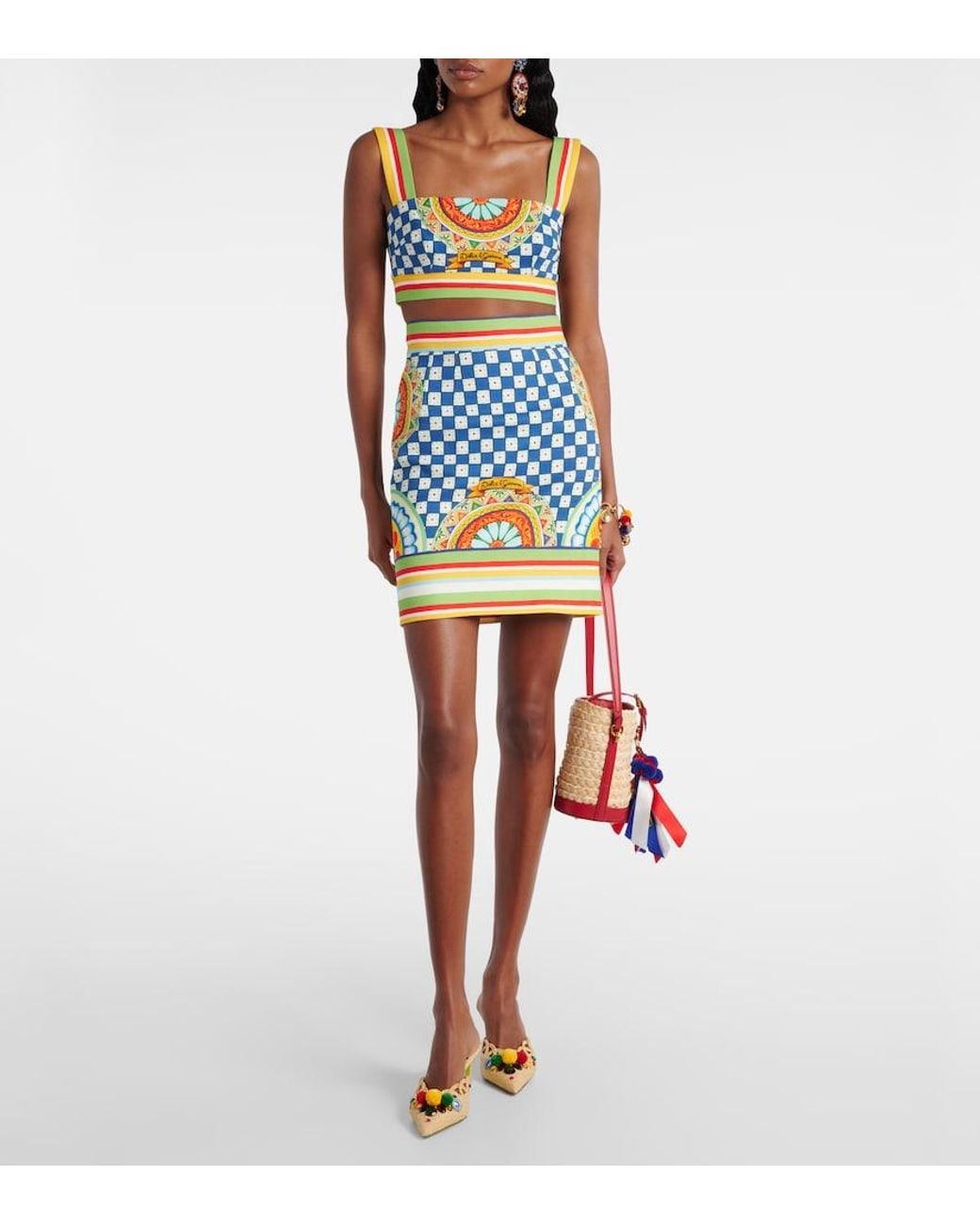 Dolce & Gabbana Blue Cotton Patterned Miniskirt