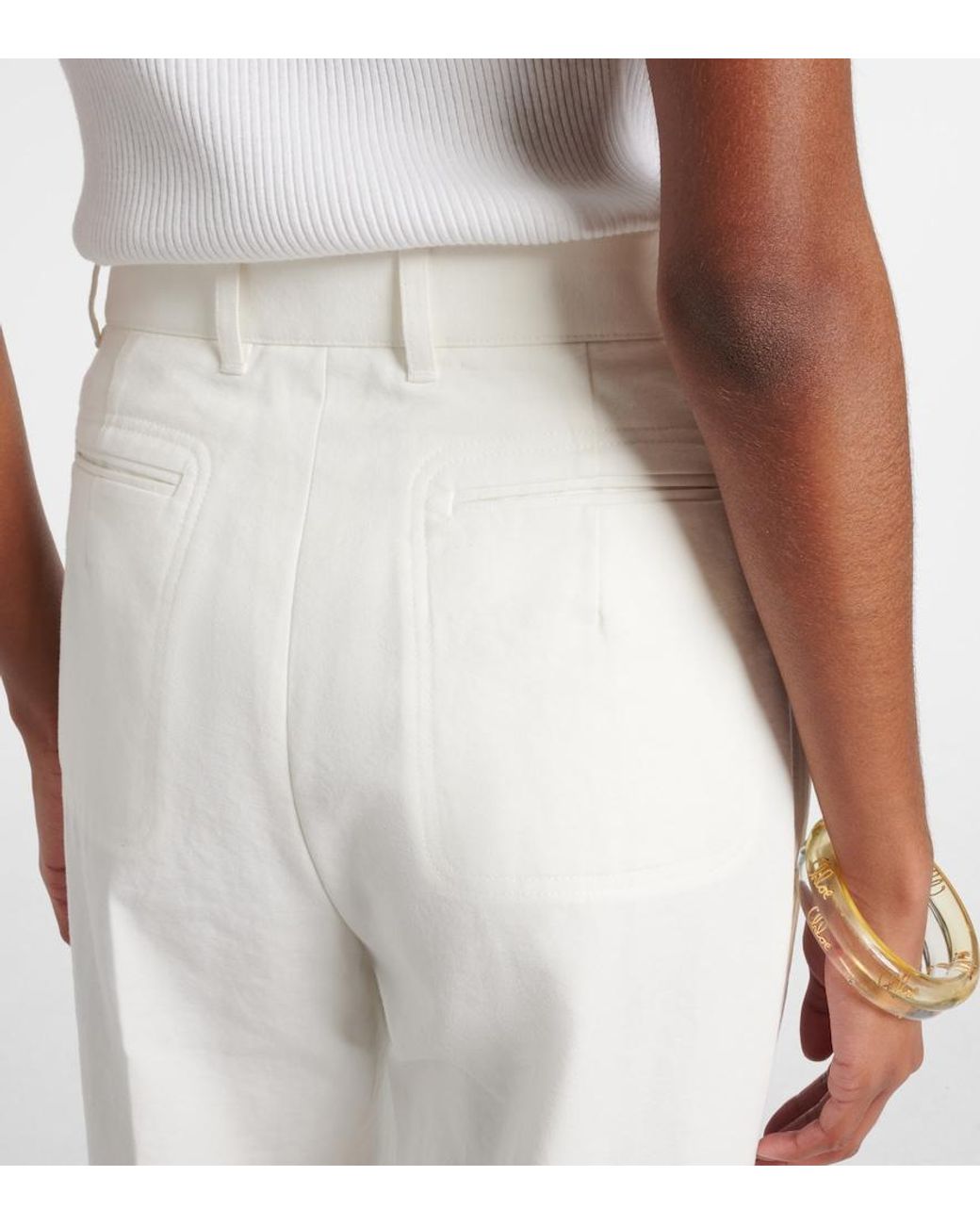 Chloé White High-Rise Cotton Canvas Flared Pants
