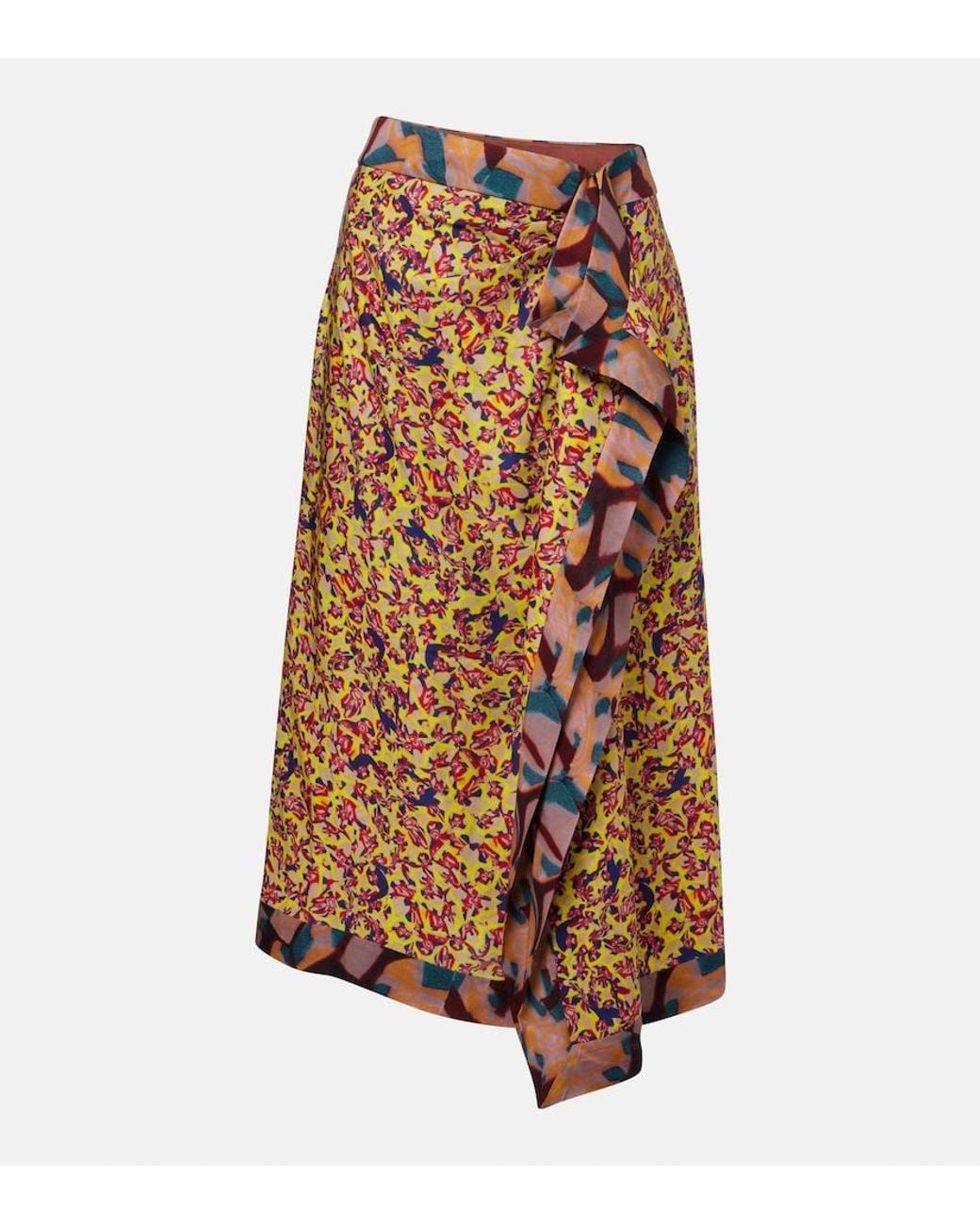 Dries Van Noten Brown Printed Ruffled Midi Skirt