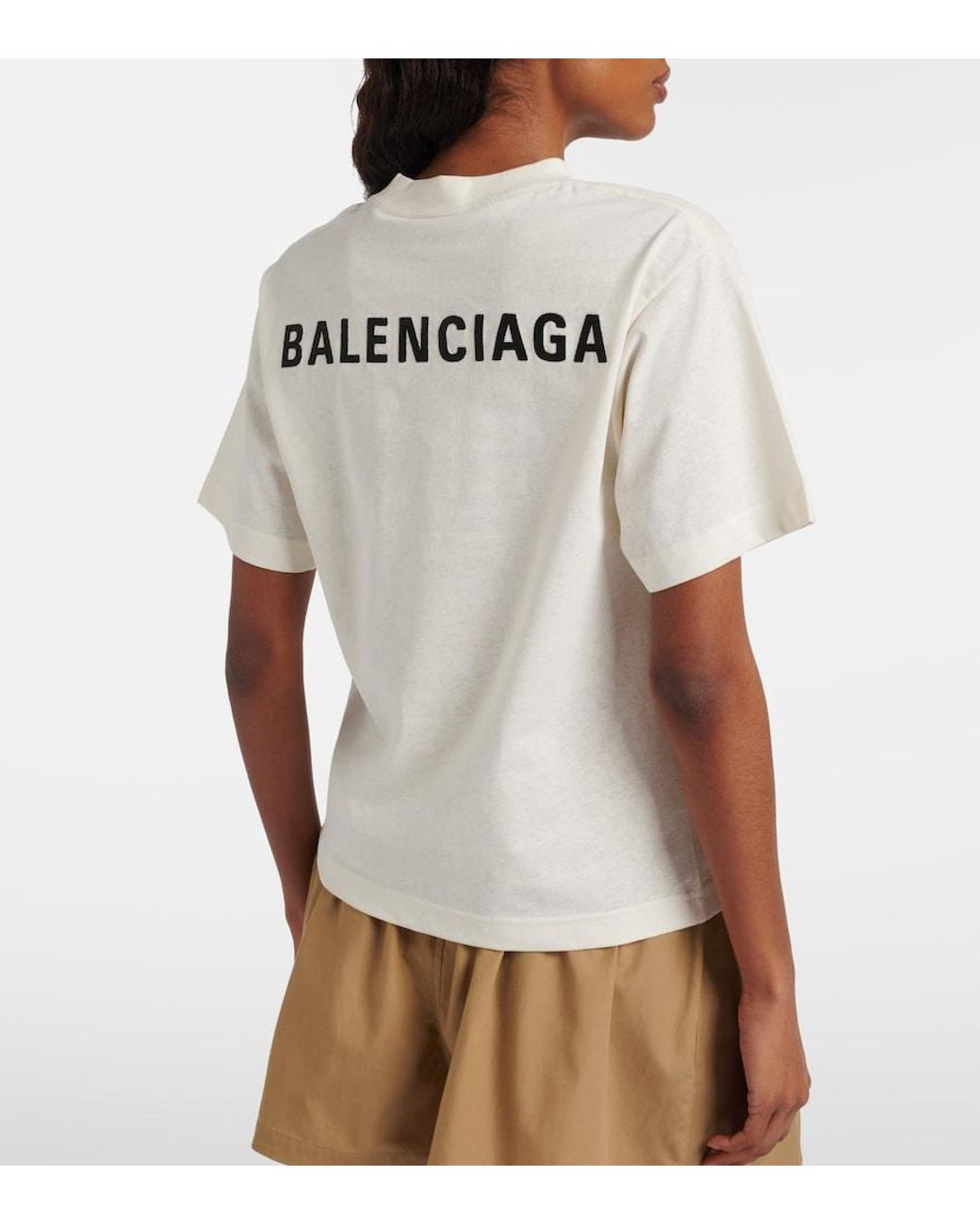 Balenciaga White Logo Embroidered Cotton Jersey T-Shirt