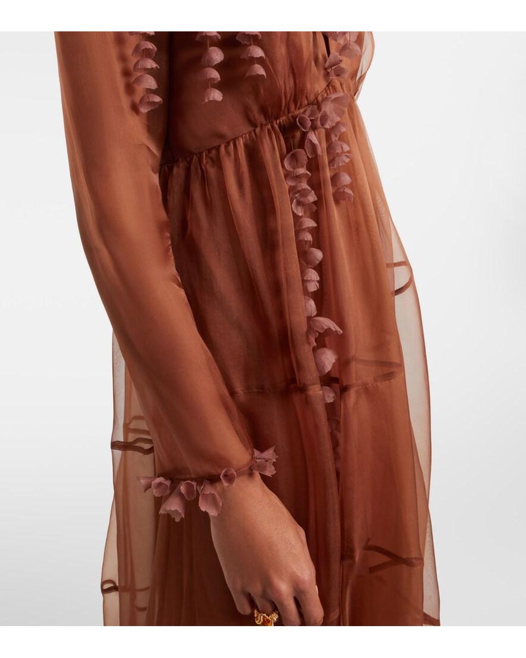 Vestido Largo Como De Seda Con Aplique Floral Zimmermann de color Brown