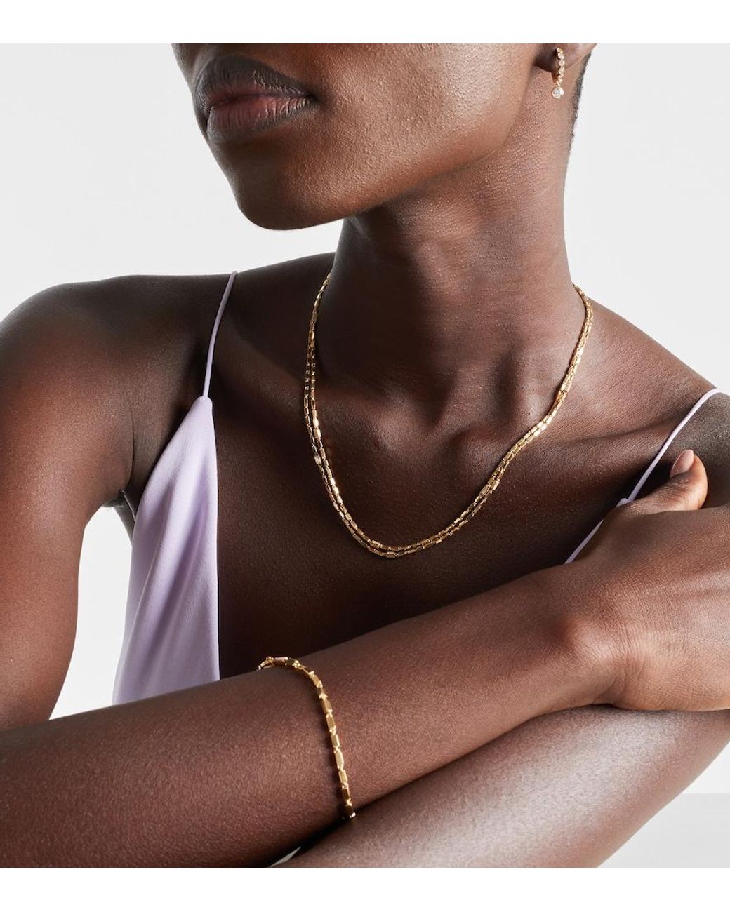 Suzanne Kalan Metallic Block-Chain 18Kt Chain Necklace With Diamonds