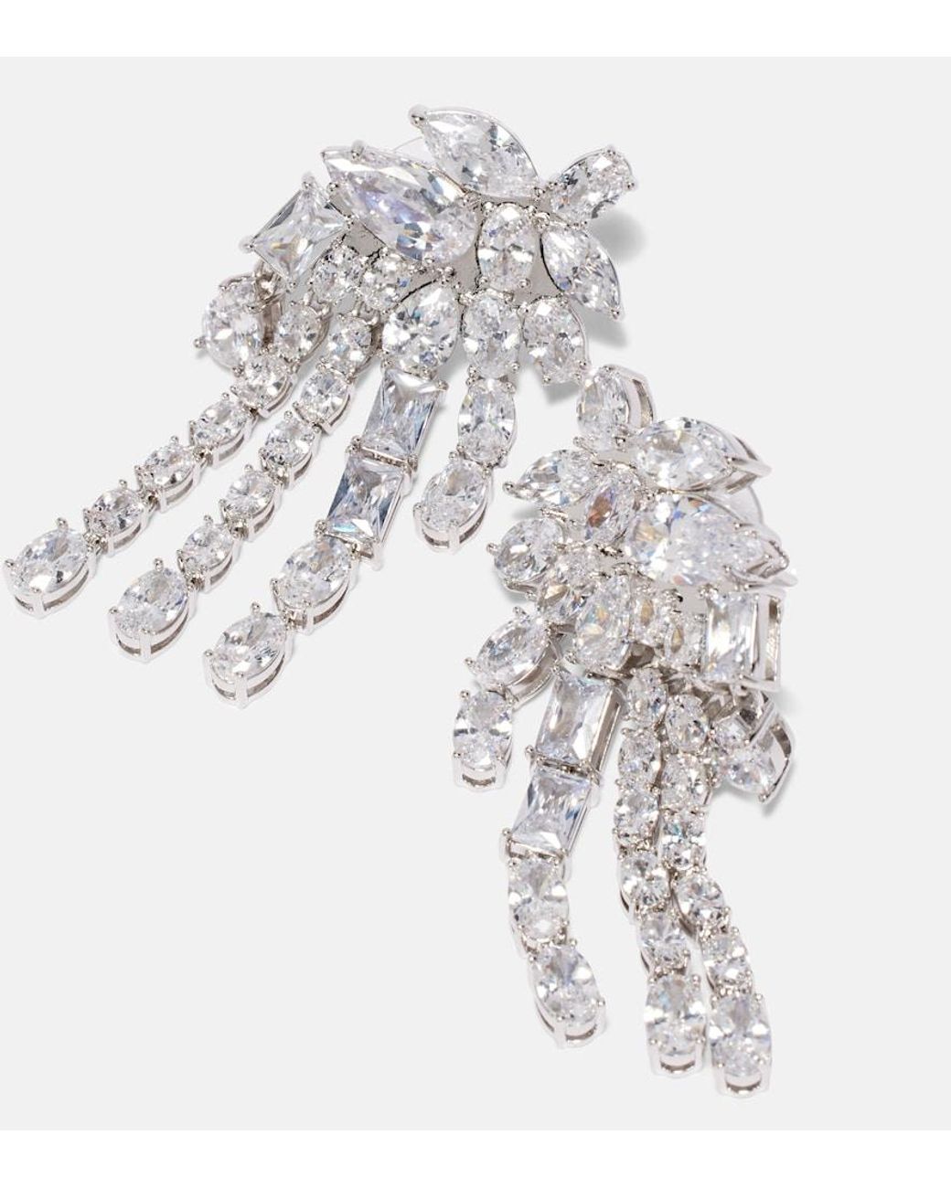 Self-Portrait White Crystal-Embellished Drop Earrings