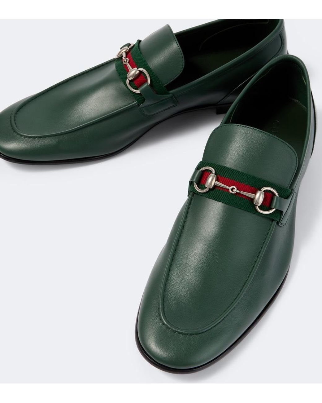 Gucci Green Como Horsebit Leather Loafers for men